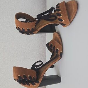 Chloe Tan and Black Lace-Up Heels